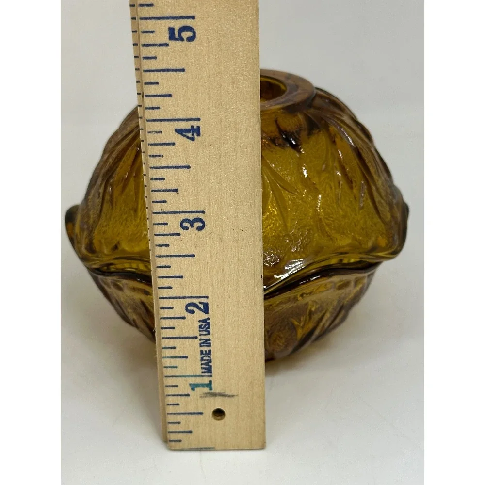 VTG Indiana Glass Fairy Lamp Amber Leaf Pattern Two Piece Votive Candle Holder